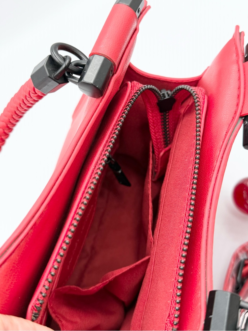 Badgley Mischka Red Satchel with Cherry Charm - Picture 6 of 9